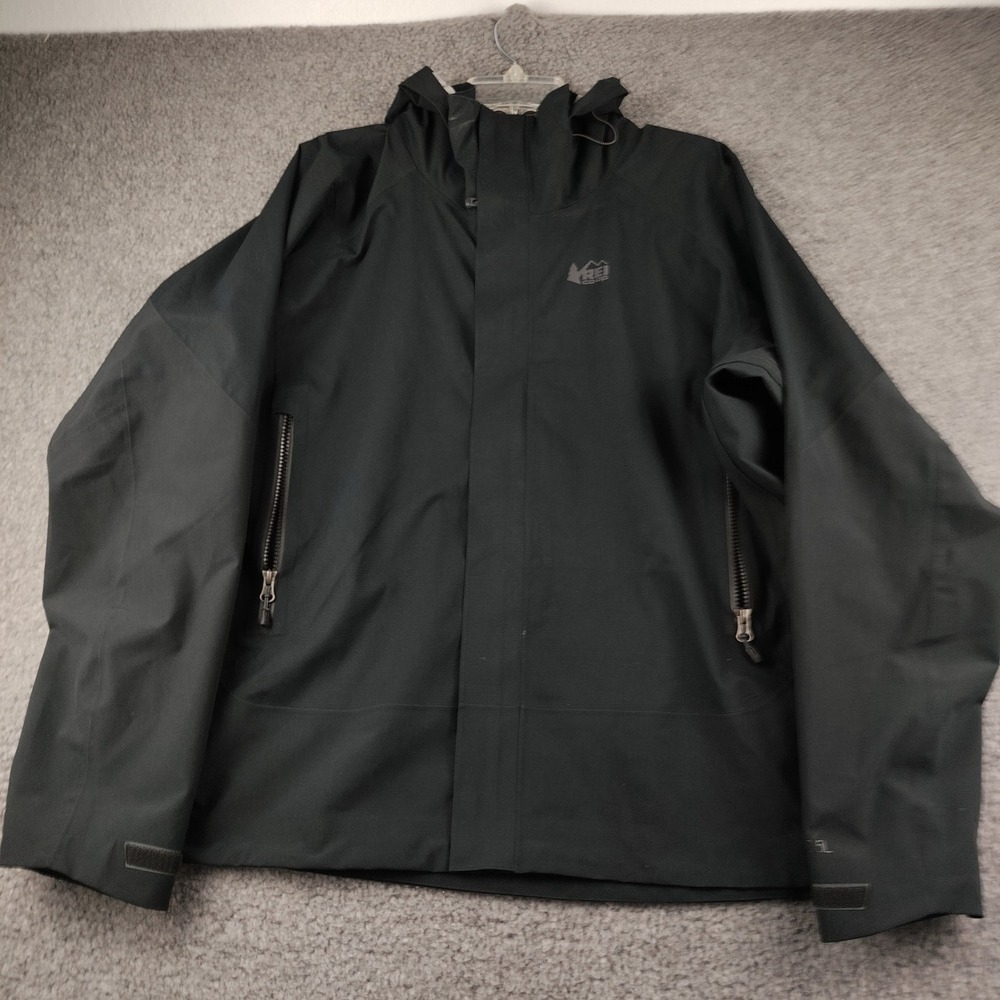 REI Co-op Jacket Mens 2XL Peak 2.5L Rain Shell Black Waterproof EUC